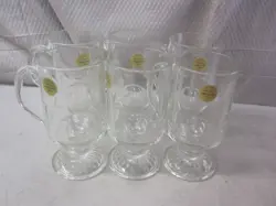 VINTAGE LOT OF 6 PRINCESS HOUSE ETCHED FLORAL CRYSTAL TALL COFFEE IRISH MUGS