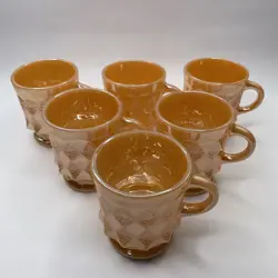 VINTAGE ANCHOR HOCKING FIRE KING PEACH LUSTER KIMBERLY MUGS LOT OF 6