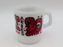 FIRE KING ZODIAK ARIES RAM MILK GLASS MUG ANCHOR HOCKING VINTAGE
