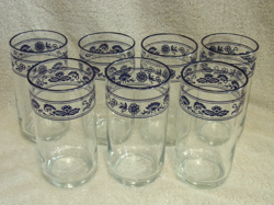 7 VTG CORELLE LIBBEY OLD TOWN BLUE ONION 16 OZ DRINKING GLASSES TUMBLERS EXC