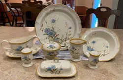 VINTAGE MIKASA BLUE DAISIES SERVING DISHES -FLORAL STONEWARE-JAPAN