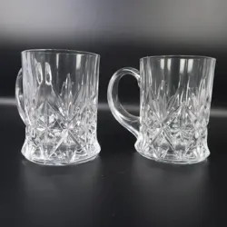 LOT SET OF 2 VTG CRISTAL D'ARQUES FRANCE 24% LEAD DIAMOND CRYSTAL COFFEE MUGS