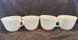 VINTAGE PYREX WHITE COFFEE TEA CUPS MUGS MILK GLASS SET OF 4 MADE IN USA