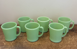 6 VINTAGE FIRE KING ANCHOR HOCKING JADEITE D HANDLE OVEN WARE COFFEE CUPS MUGS