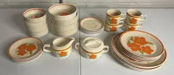 VINTAGE TEMPER-WARE BY LENOX FIRE FLOWER ORANGE POPPY SET OF 30 PIECES