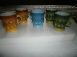 5 VINTAGE ANCHOR HOCKING FIRE KING DIAMOND KIMBERLY COFFEE TEA CUPS STACKABLE