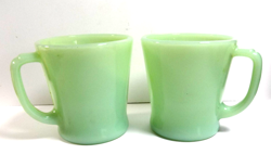ANCHOR HOCKING FIRE KING JADEITE GREEN GLASS D HANDLE MUG CUP VINTAGE OVEN WARE
