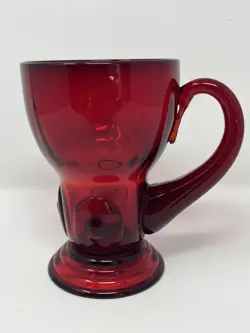 VTG NEW MARTINSVILLE RUBY MOONDROPS DEPRESSION GLASS MUG WITH APPLIED HANDLE 5