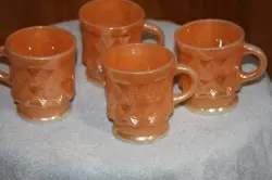 VINTAGE ANCHOR HOCKING FIRE KING PEACH LUSTER KIMBERLY MUGS LOT OF 4 RETRO