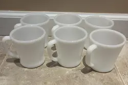 LOT OF 6 VINTAGE FIRE KING D HANDLE MILK GLASS COFFEE MUGS SOLID WHITE CUPS