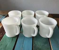 VINTAGE MCM FIRE KING MILK GLASS 8 OZ COFFEE CUPS D HANDLE MUGS WHITE LOT OF 6