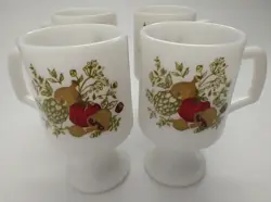 VTG SET 4 CORNING SPICE OF LIFE MUSHROOM FOOTED MUGS MILK GLASS MCM RETRO BOHO