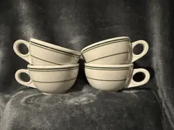 4 HOMER LAUGHLIN RESTAURANT WARE GREEN BAND CUP VINTAGE COFFEE KITCHEN