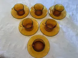 AMBER GOLD  VINTAGE DURALEX COFFEE CUP MADE IN FRANCE 6 SETTINGS