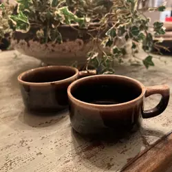 SET OF 2 VINTAGE PFALTZGRAFF GOURMET BROWN DRIP GLAZE COFFEE CUP WITH SAUCER