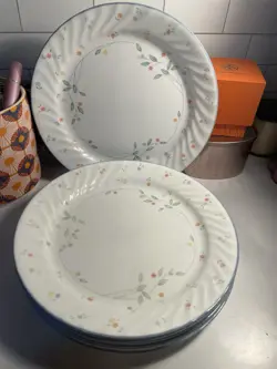 CORNING ENGLISH MEADOW SWIRL PATTERN VINTAGE DINNER PLATES MADE IN USA SET OF 8