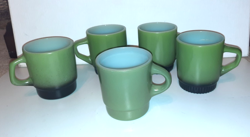5 VINTAGE ANCHOR HOCKING FIRE KING AVOCADO GREEN STACKABLE MUGS CUPS LOT
