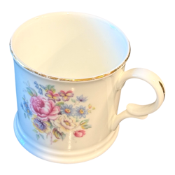 NEWHALL STAFFORDSHIRE BONE CHINA FLORAL COFFEE /TEA MUG CUP GOLD TRIM VINTAGE