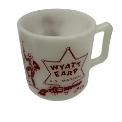 VINTAGE WYATT EARP MILK GLASS MUG CUP 1950'S