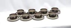 RUIJA TROUBADOUR ARABIA OF FINLAND VINTAGE 4 FLAT CUP MUG AND SAUCERS SET