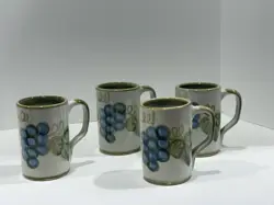 4 JOHN B. TAYLOR LARGE MUGS VINTAGE OLIVE GREEN GRAPES LOUISVILLE POTTERY