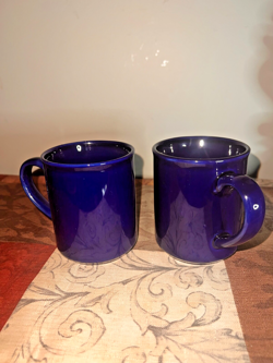 VINTAGE COBALT BLUE STONEWARE COFFEE CUPS MUGS SET OF 2