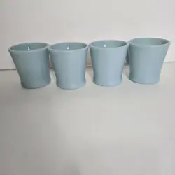 FOUR FIRE KING VINTAGE DELPHITE TURQUOISE BLUE MILK GLASSE D HANDLE MUG