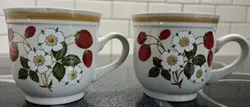 SET OF 2 SHEFFIELD STRAWBERRIES 'N CREAM VINTAGE STONEWARE COFFEE MUG CUP JAPAN