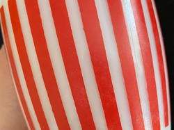 VINTAGE HAZEL ATLAS RED CANDY STRIPE MILK GLASS COFFEE CUP MUG