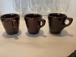 3 VINTAGE MARCREST STONEWARE BROWN DAISY DOT TEA COFFEE CUPS. 3.5 TALL
