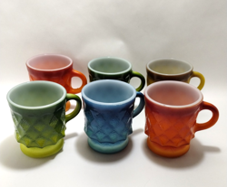 (6) ANCHOR HOCKING~FIRE KING~KIMBERLY COFFEE MUGS~4 COLORS~EXCELLENT VTG