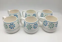 6 VINTAGE MIKASA CERA STONE COFFEE MUGS ASTERIK 7006 JAPAN MID CENTURY STARBURST