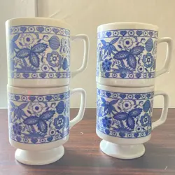 4 VINTAGE BLUE ONION JAPAN 3 COFFEE TEA CUPS MUGS MUG SET