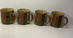 4 VINTAGE HAND MADE CLAY POTTERY COFFEE MUG TEA CUP HAND GLAZED WHEEL THROWN