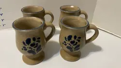 VINTAGE PFALTZGRAFF FOLK ART STONEWARE PEDESTAL COFFEE MUG CUPS 4