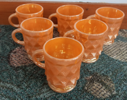 SET OF 6 VINTAGE ANCHOR HOCKING FIRE KING PEACH LUSTRE KIMBERLY DIAMOND MUGS
