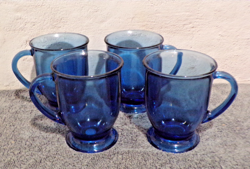 ANCHOR HOCKING COBALT BLUE COFFEE MUGS FOOTED VINTAGE SET OF 4
