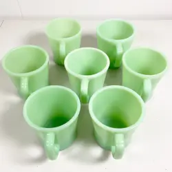 7 VINTAGE FIRE KING GREEN JADEITE D HANDLE MUGS CUPS~ANCHOR HOCKING