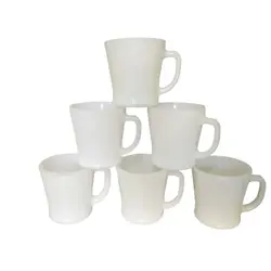 6 FIREKING MUGS D HANDLE WHITE MILK GLASS VINTAGE FIRE KING CUPS SET LOT