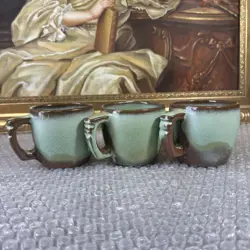 (3) VTG FRANKOMA PLAINSMAN PRAIRIE GREEN BROWN 5C COFFEE MUGS CUPS RIDGED HANDLE