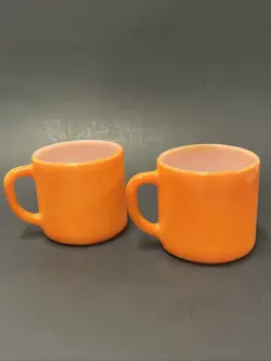 VINTAGE FEDERAL GLASS ORANGE MILK GLASS COFFEE CUP MUG SET OF 2