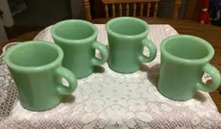 4~VTG.FIRE KING ANCHOR HOCKING JADEITE MUGS C HANDLE HEAVY RESTAURANT WARE GC