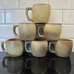 FRANKOMA POTTERY VTG PLAINSMAN DESERT GOLD BROWN 5C COFFEE CUPS MUGS SET OF 6