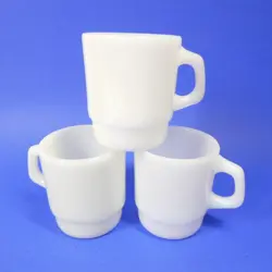 3 FIRE KING ANCHOR HOCKING WHITE MILK GLASS MUGS VINTAGE COFFEE CUP D HANDLE