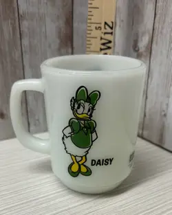 VTG DAISY DUCK WHITE MILK GLASS MUG WALT DISNEY PEPSI ANCHOR HOCKING FREE S/H