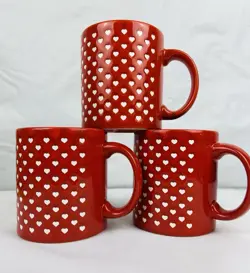 VTG 1970S WAECHTERSBACH RED & WHITE HEART COFFEE TEA MUG CUP WEST GERMANY 3PC