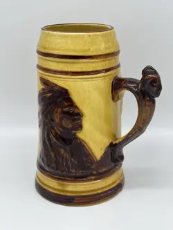 RARE WESTERN STONEWARE SLEEPY EYE STEIN MUG YELLOW & BROWN MILLING ADVERTISING