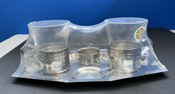 DURALEX FRANCE GLASS VTG 2 COFFEE OR TEACUPS W/ METAL HOLDERS, TRAY, CREAMER