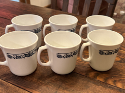CORNING CORELLE OLD TOWN BLUE ONION VINTAGE COFFEE CUPS MUGS USA MADE SET OF 6