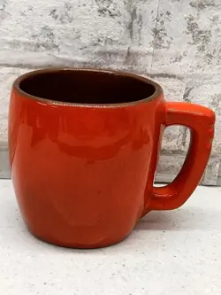 FRANKOMA FLAME RED ORANGE VINTAGE MCM 1950S HEAVY POTTERY MUG CUP